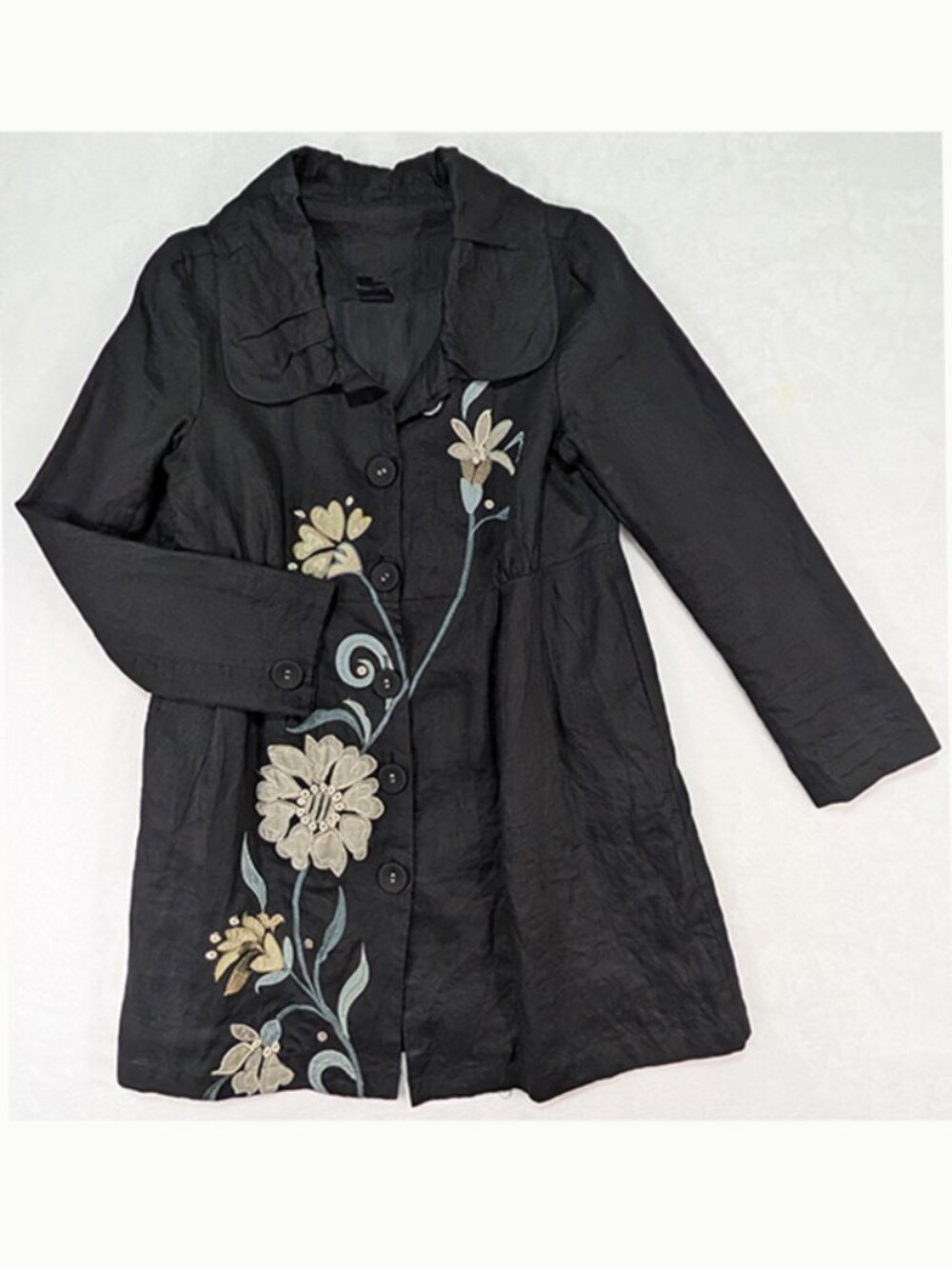 Covelo Linen Jacket Dress Womens L Black Art To Wear Garden Party Cottage Coat